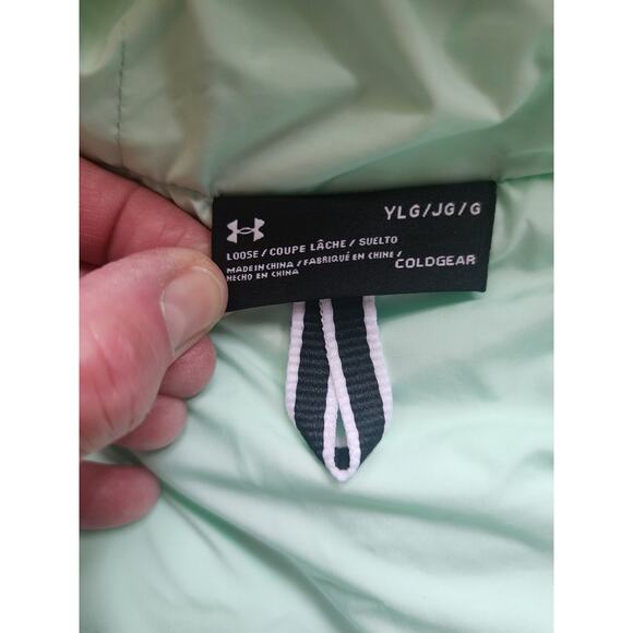 Under Armour Girl's Large Coldgear Green Soft Faux Fur Jacket - Picture 4 of 6